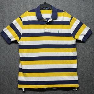 Polo Ralph Lauren Polo Shirt Mens XL Classic Fit Striped Yellow Blue Rugby